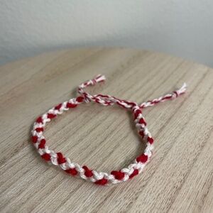 Handmade Woven Friendship Bracelet OS Red‎ White Women Summer Boho Anklet